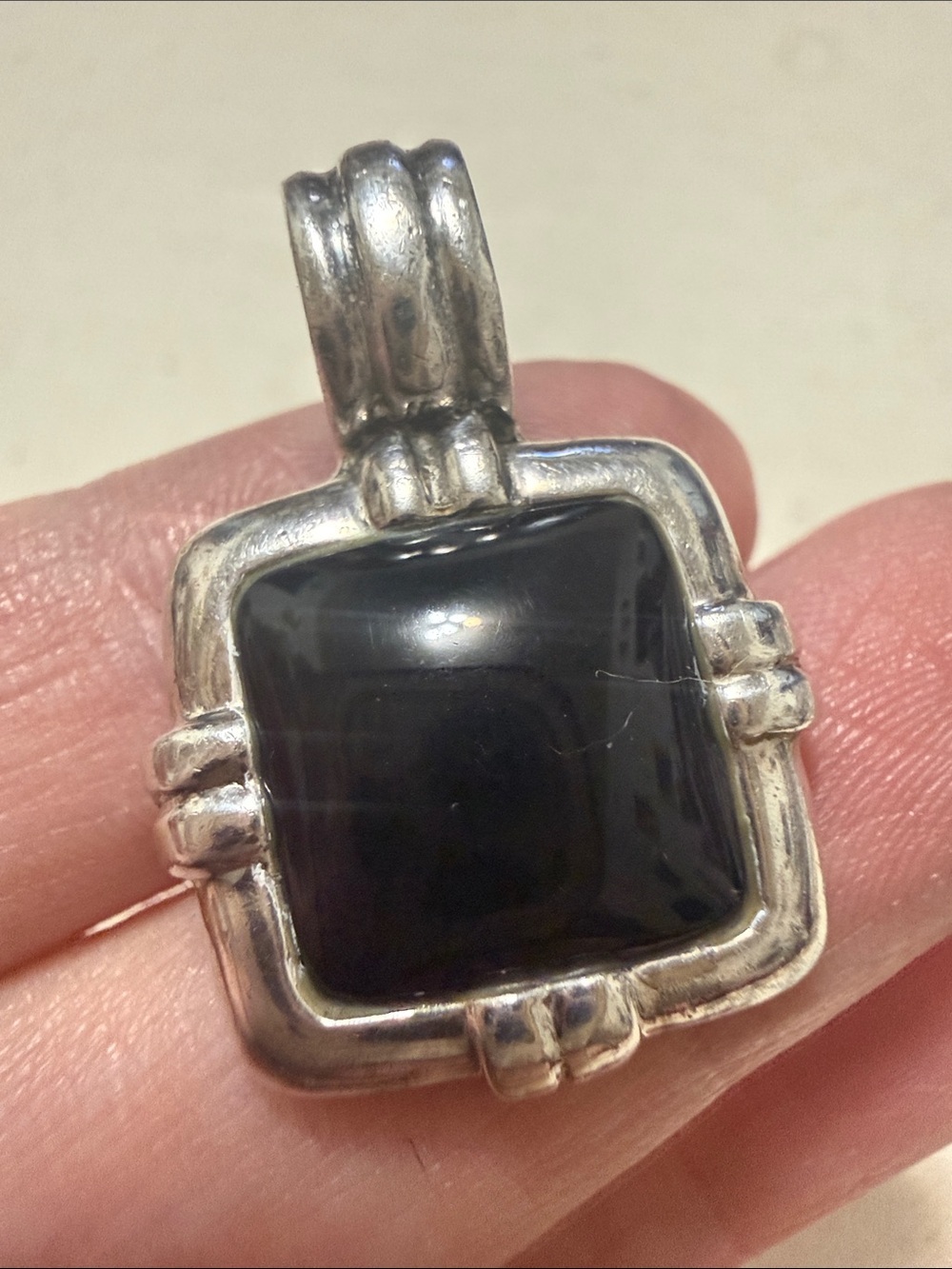 Sterling Silver 925 Black Onyx Square Pendant - Picture 5 of 10